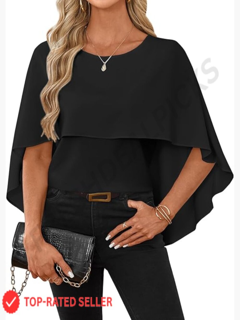 Cape Sleeve Blouse Flowy Poncho Top Loose Fit Elegant Work Office Casual